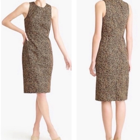 J.Crew Sleeveless Leopard Animal Print Cotton Sheath Dress Size 4 - Picture 2 of 14